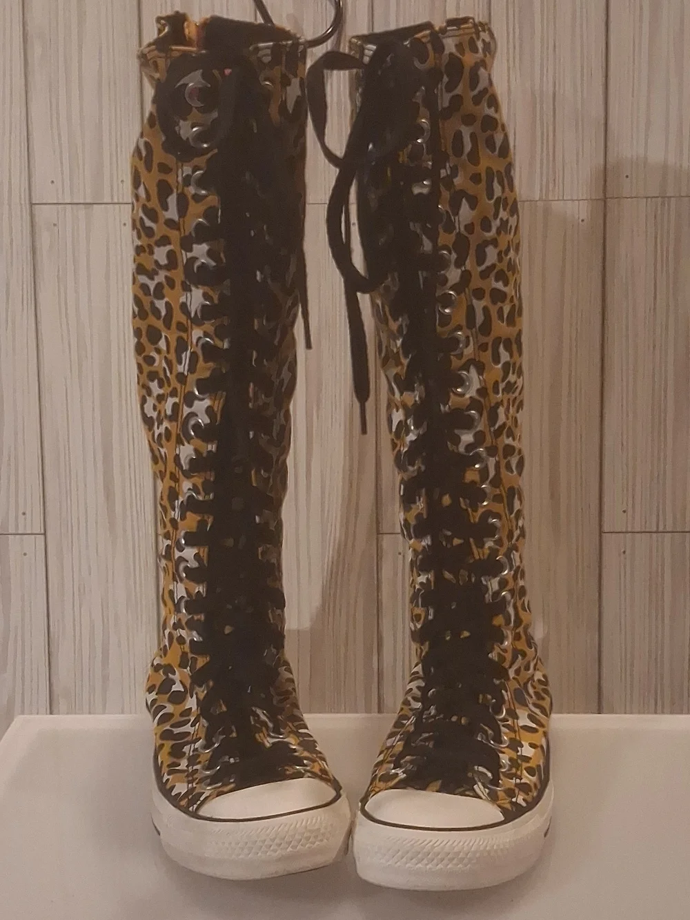 Converse Tall Leopard-Print Over-the-Knee Lace-Up Boots in Yellow Black White